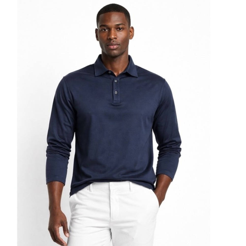 Perry Ellis Mens Travel Luxe Polo Shirt Blue Long Sleeve Cotton Blend XL‎ 77-35